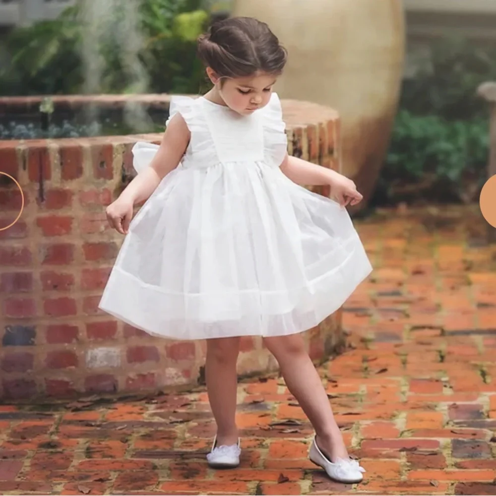 White Ruffle Sleeve Formal Dress for Girls